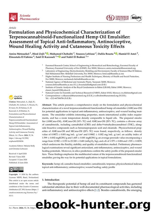 Formulation and Physicochemical Characterization of Terpenocannabinoid-Functionalized Hemp Oil Emulsifier: Assessment of Topical Anti-Inflammatory, Antinociceptive, Wound Healing A by unknow