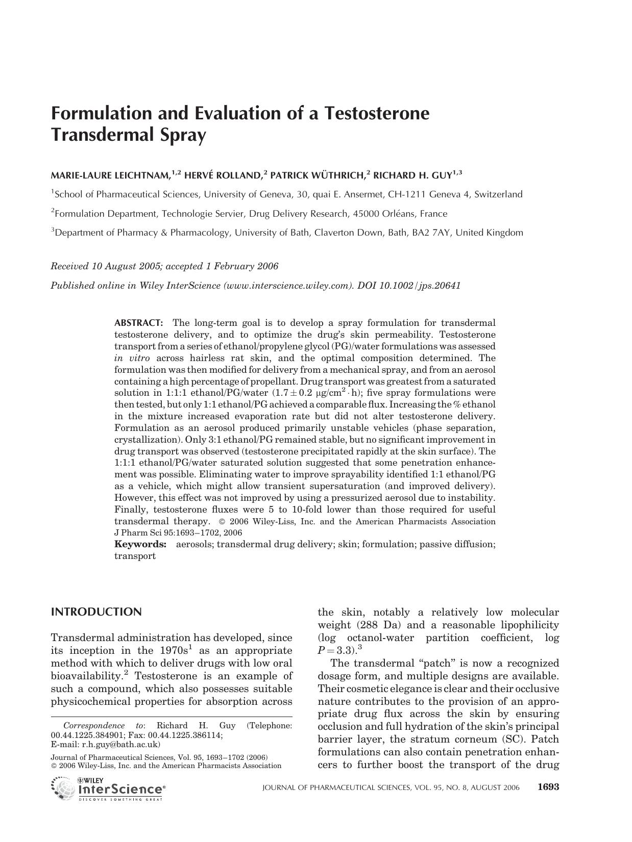 Formulation and evaluation of a testosterone transdermal spray by Unknown