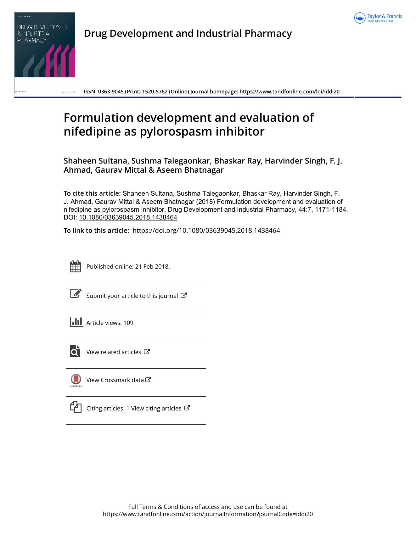 Formulation development and evaluation of nifedipine as pylorospasm inhibitor by unknow