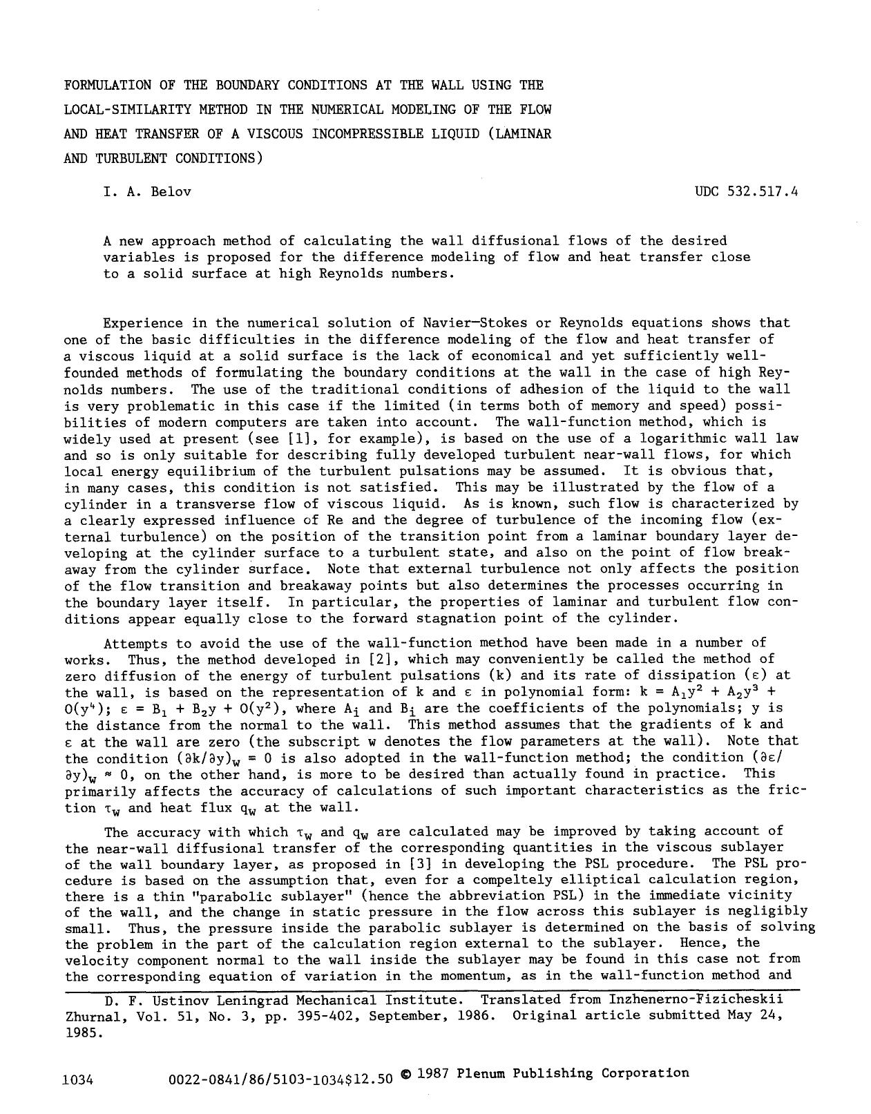 Formulation of the boundary conditions at the wall using the local-similarity method in the numerical modeling of the flow and heat transfer of a viscous incompressible liquid (lam by Unknown