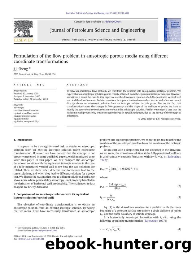 Formulation of the flow problem in anisotropic porous media using different coordinate transformations by J.J. Sheng