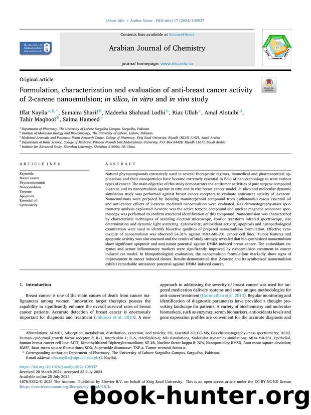 Formulation, characterization and evaluation of anti-breast cancer activity of 2-carene nanoemulsion; in silico , in vitro and in vivo study by unknow