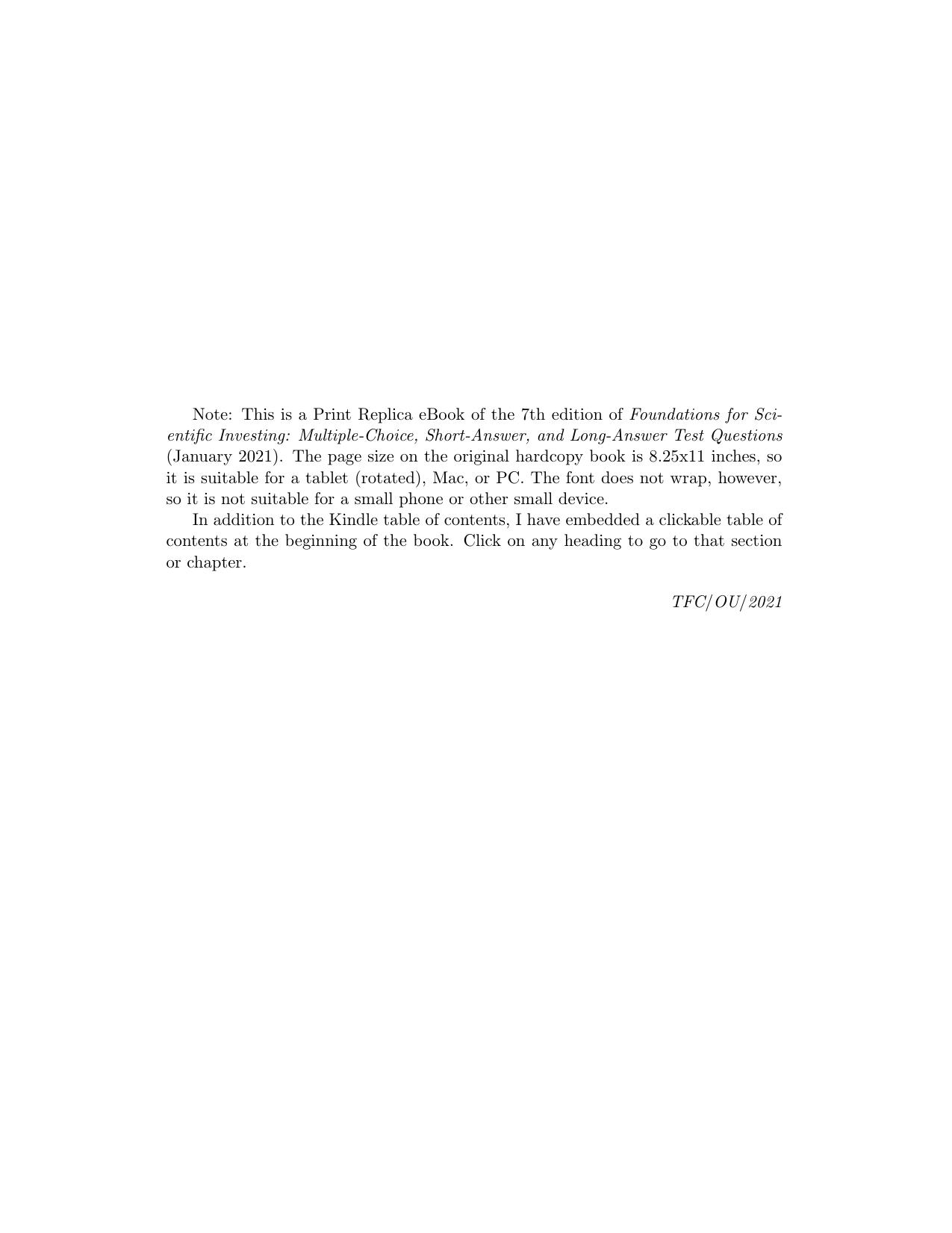 Foundations for scientific investing : multiple -choice, short-answer, and long-answer test questions by Timothy Falcon Crack; Timothy Falcon Crack