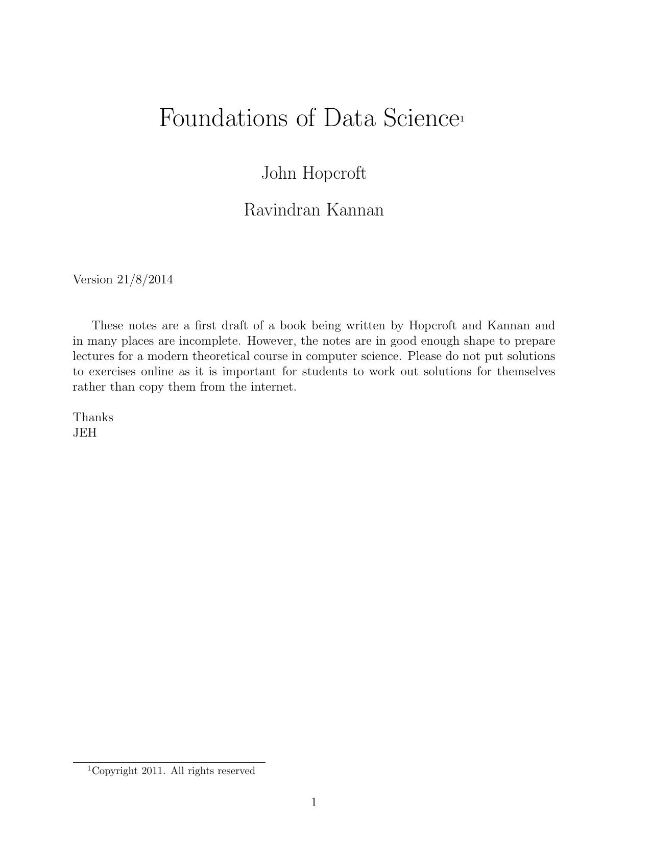 Foundations of Data Science by John Hopcroft Ravindran Kannan
