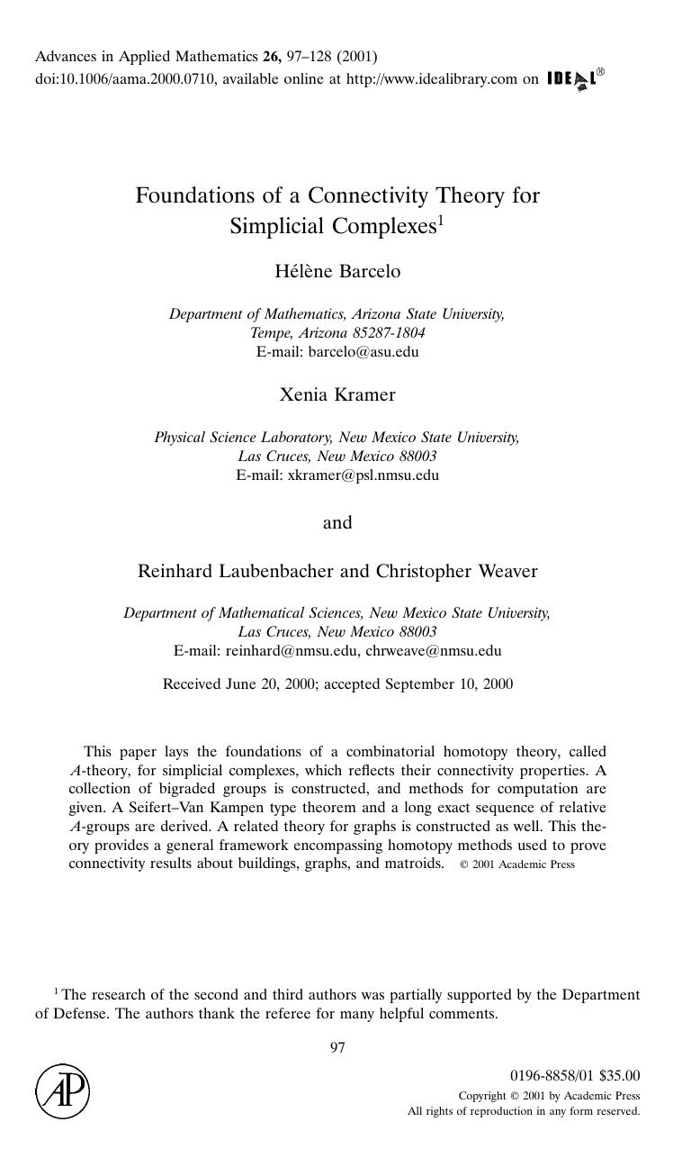 Foundations of a Connectivity Theory for Simplicial Complexes by Barcelo H. et al