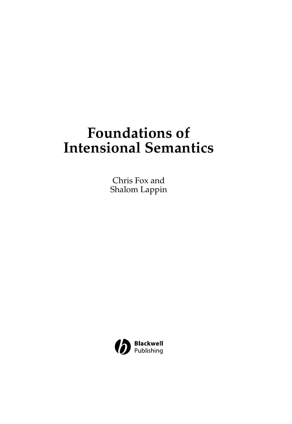 Foundations of intensional semantics by Chris Fox Shalom Lappin