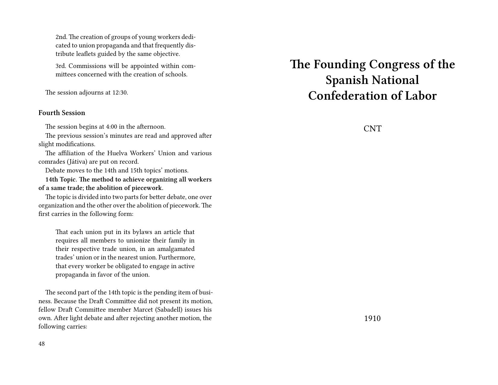Founding Congress of the Spanish National Confederation of Labor by CNT; Spanish National Confederation of Labor; La Confederación Nacional del Trabajo