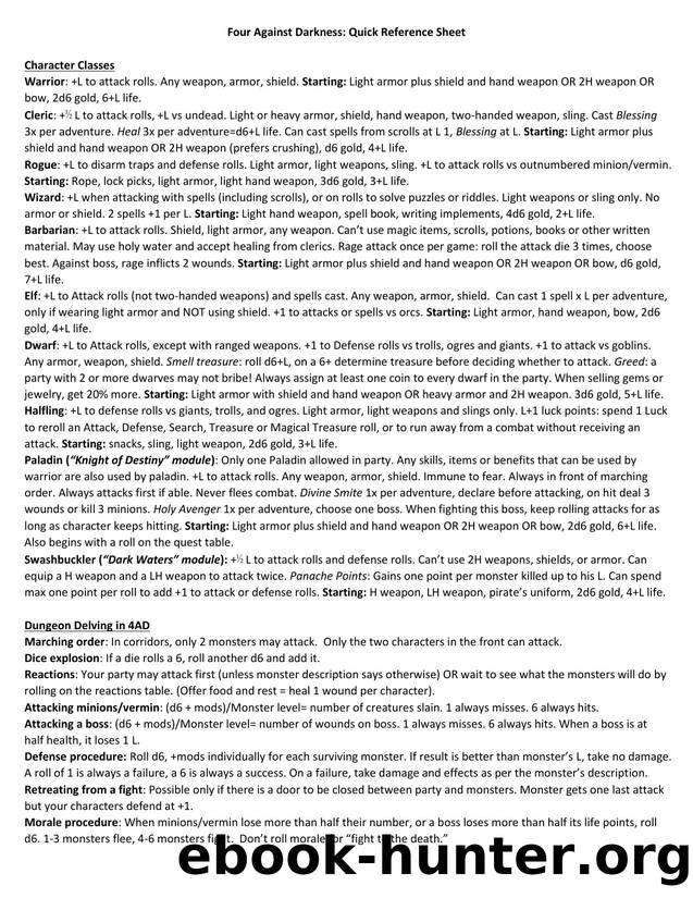 Four Against Darkness Quick Reference by Unknown