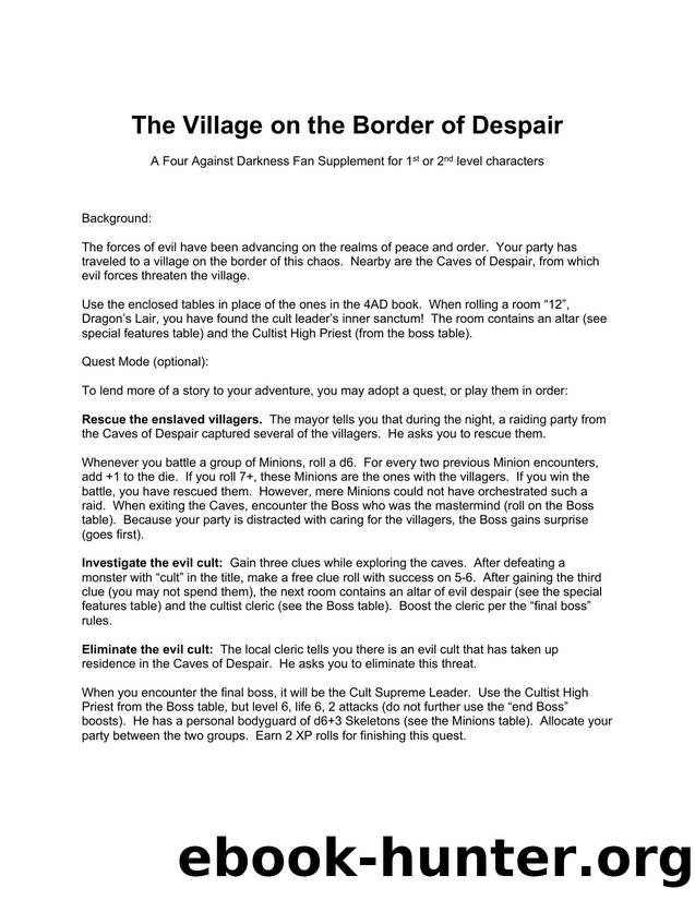 Four Against Darkness The Village on the Border of Despair [1.1] by Unknown