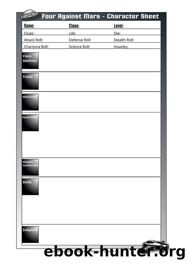 Four Against Mars Single Character Sheet by Unknown