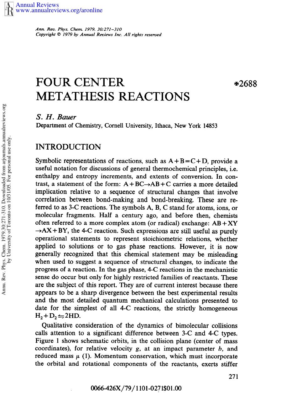 Four Center Metathesis Reactions by S H Bauer