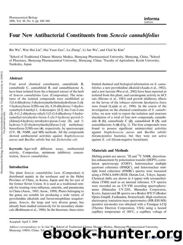 Four New Antibacterial Constituents from Senecio cannabifolius. by Bin Wu Wen Hui Lin Hui Yuan Gao Lu Zheng Li Jun Wu & Chul Sa Kim