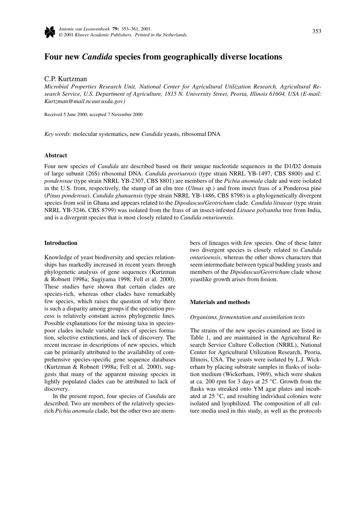 Four new Candida species from geographically diverse locations by Unknown