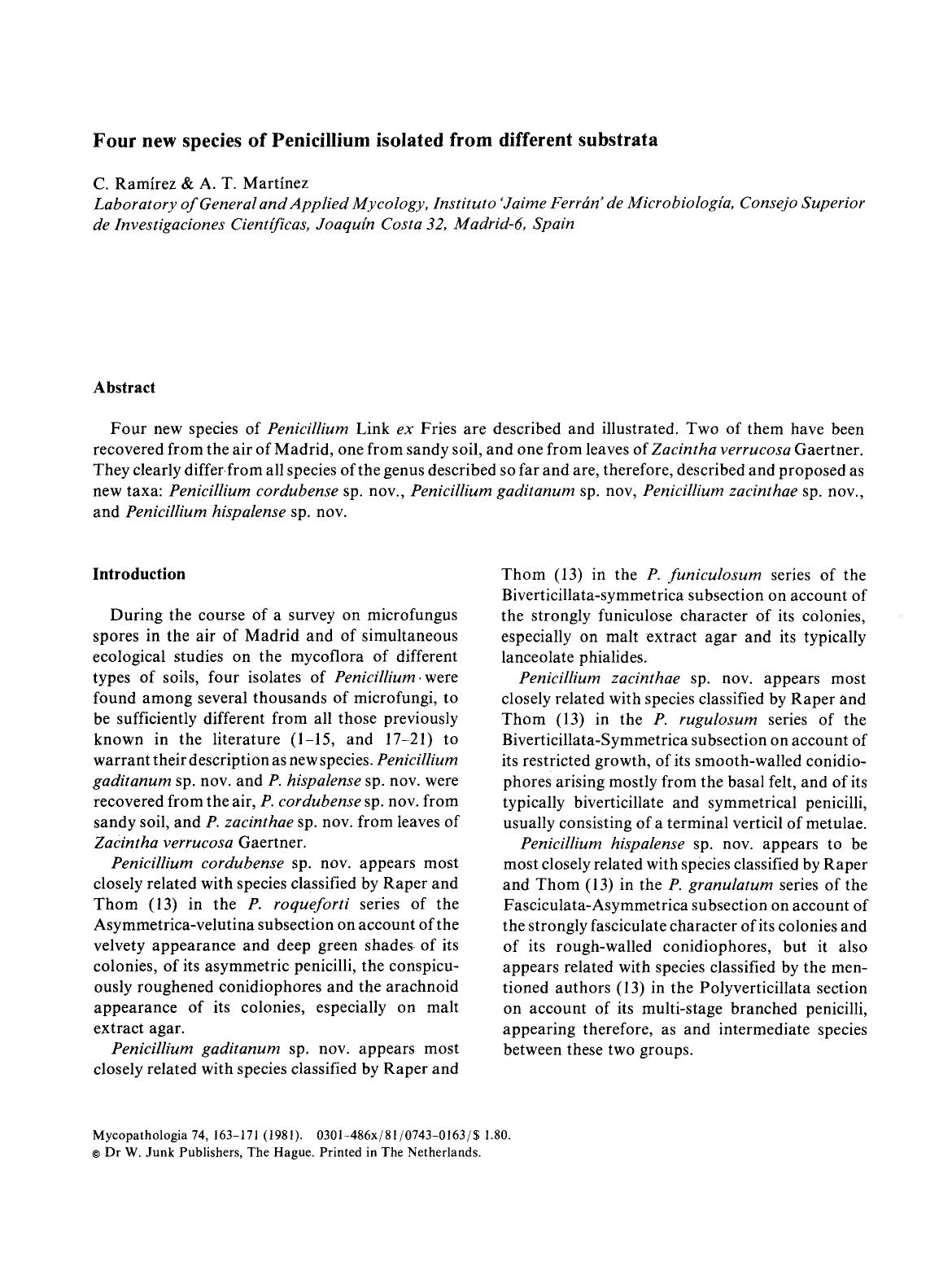 Four new species of Penicillium isolated from different substrata by Unknown