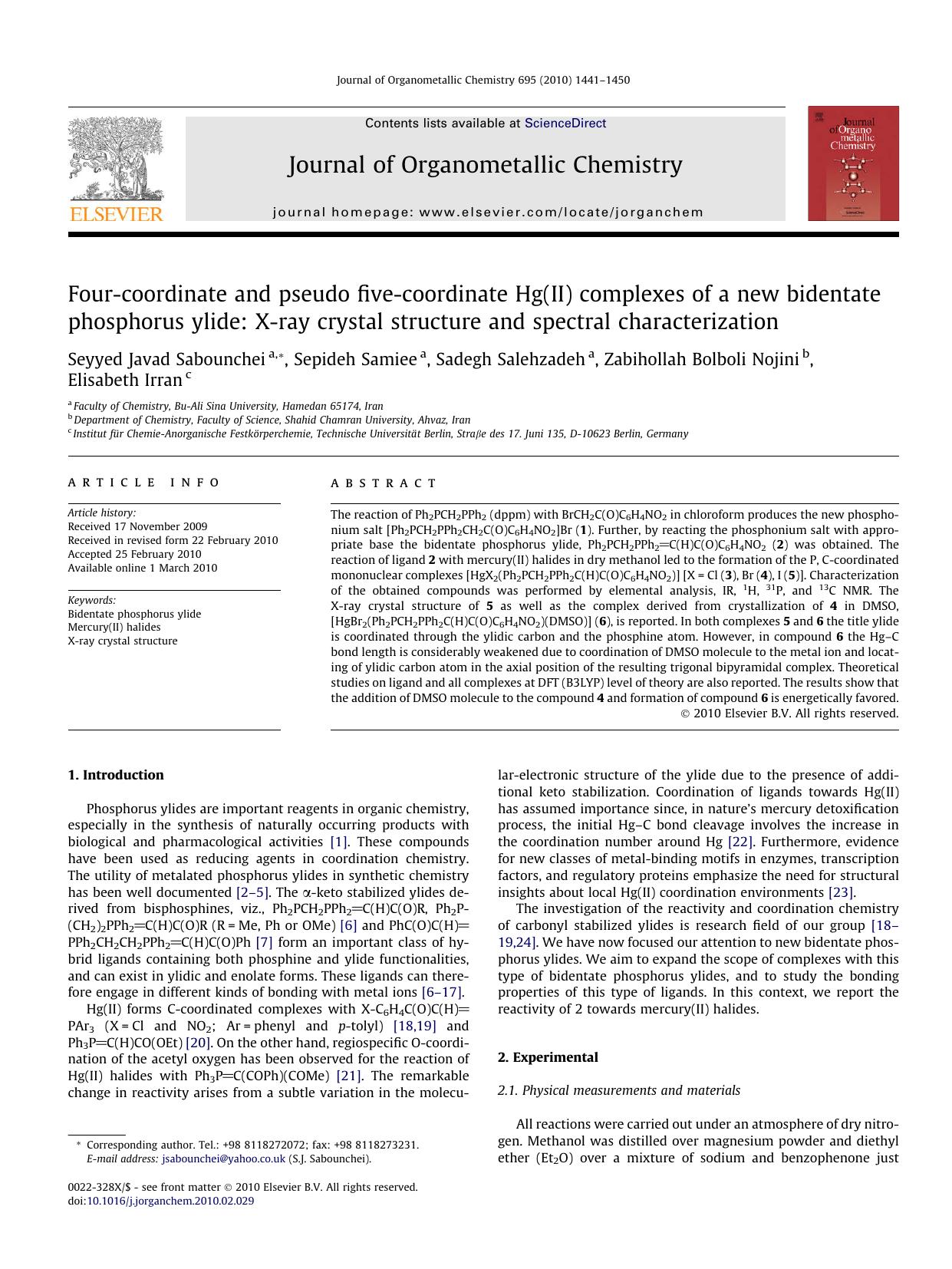 Four-coordinate and pseudo five-coordinate Hg(II) complexes of a new bidentate phosphorus ylide: X-ray crystal structure and spectral characterization by unknow