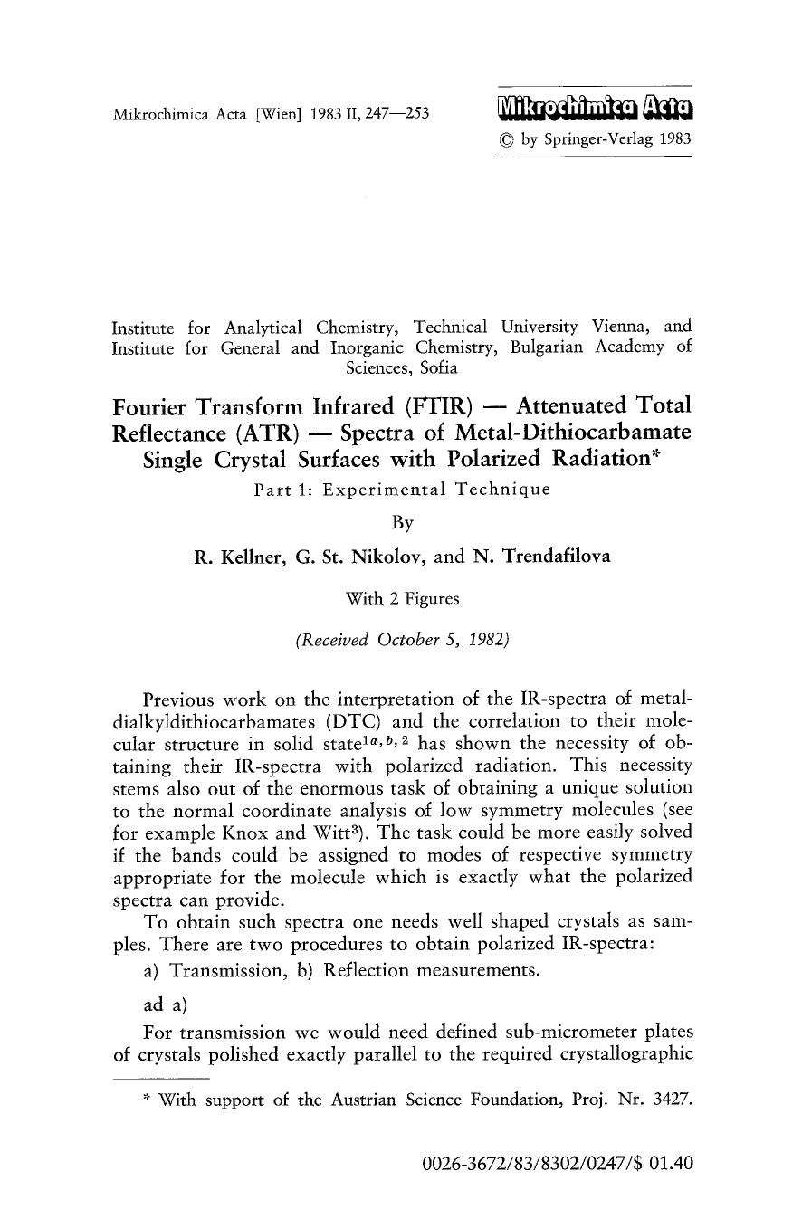 Fourier transform infrared (FTIR) — attenuated total reflectance (ATR) — spectra of metal-dithiocarbamate single crystal surfaces with polarized radiation by Unknown