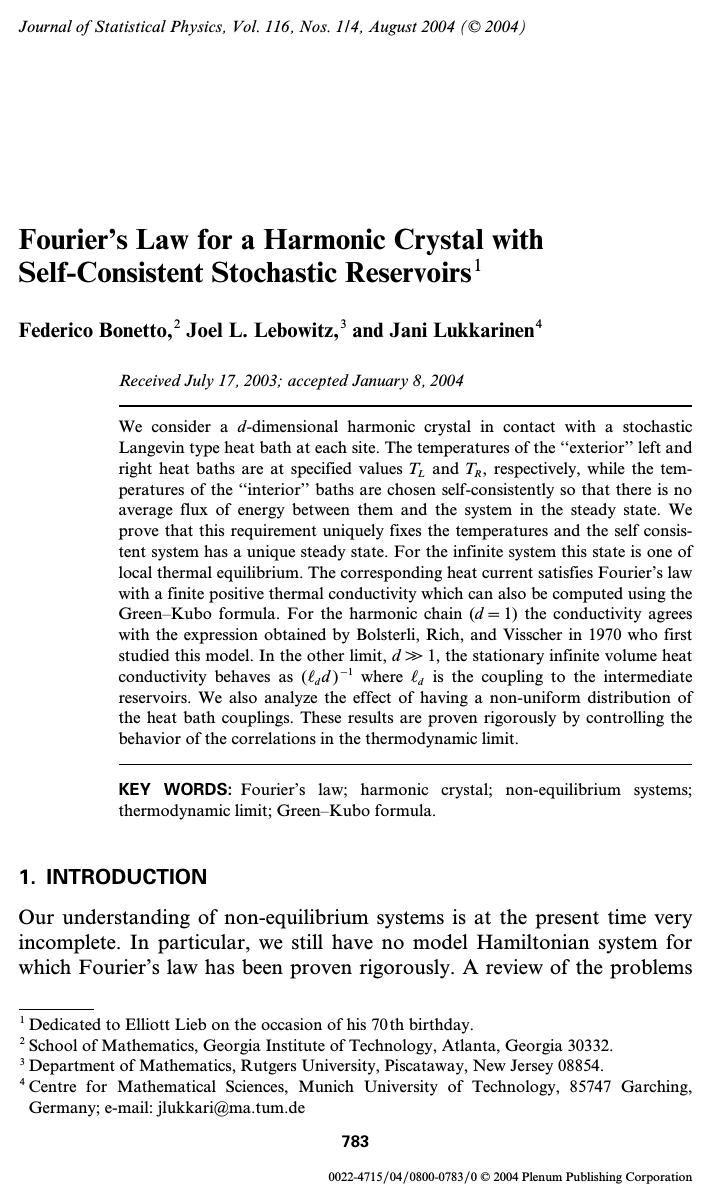 Fourier's Law for a Harmonic Crystal with Self-Consistent Stochastic Reservoirs by Unknown