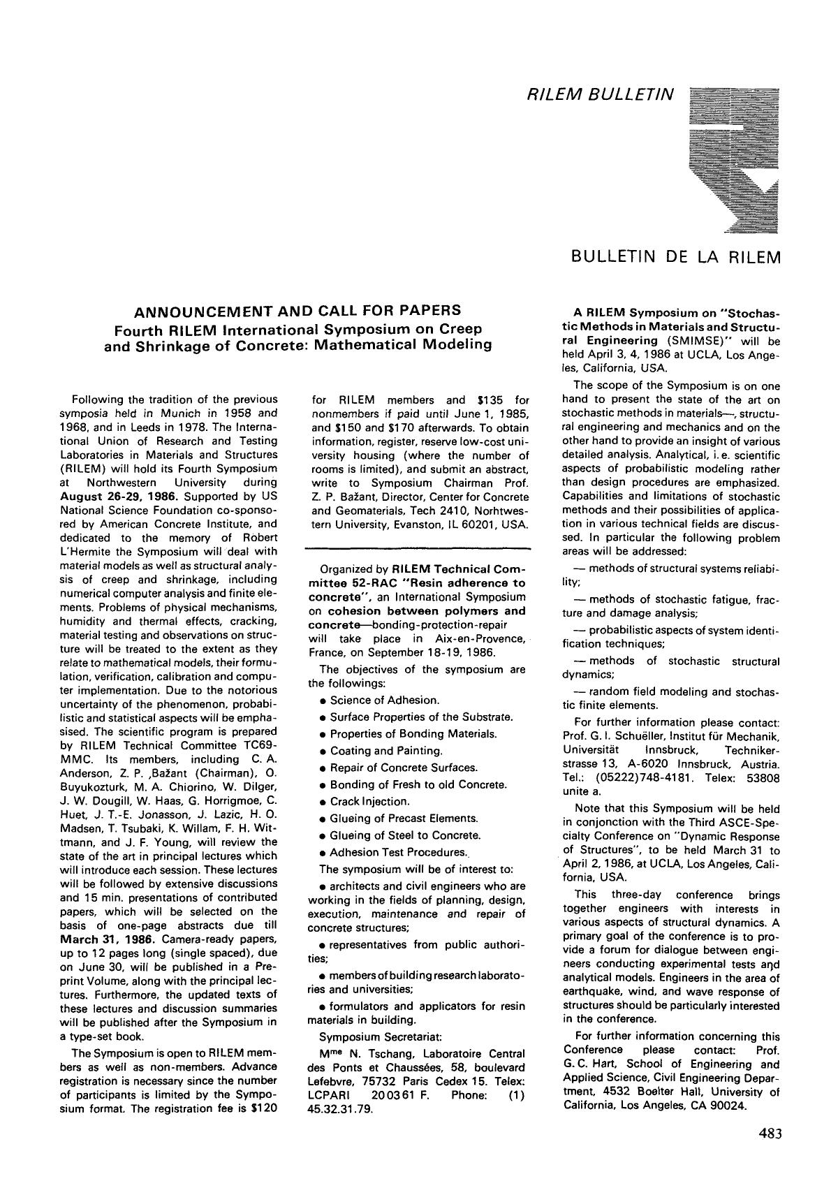 Fourth RILEM International Symposium on Creep and Shrinkage of Concrete: Mathematical Modeling by Unknown