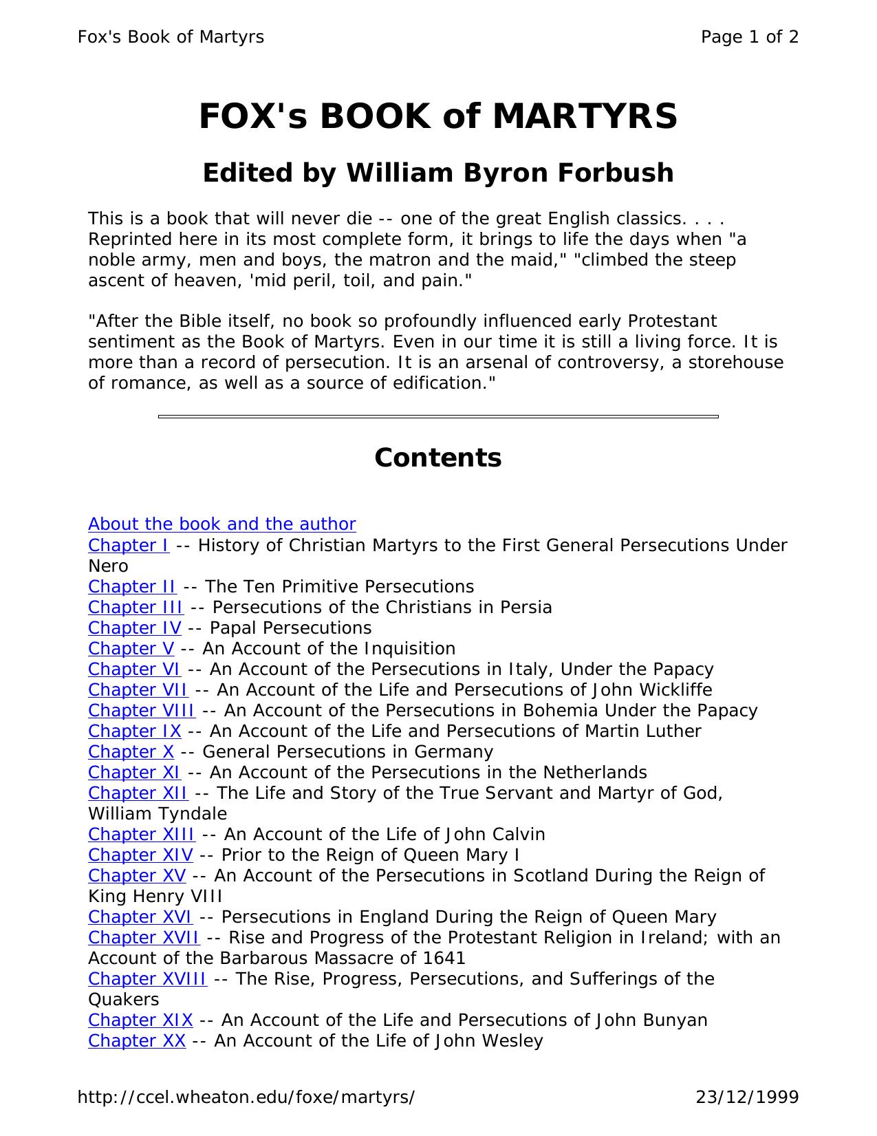 Foxe's book of Martyrs by William Byron Forbush