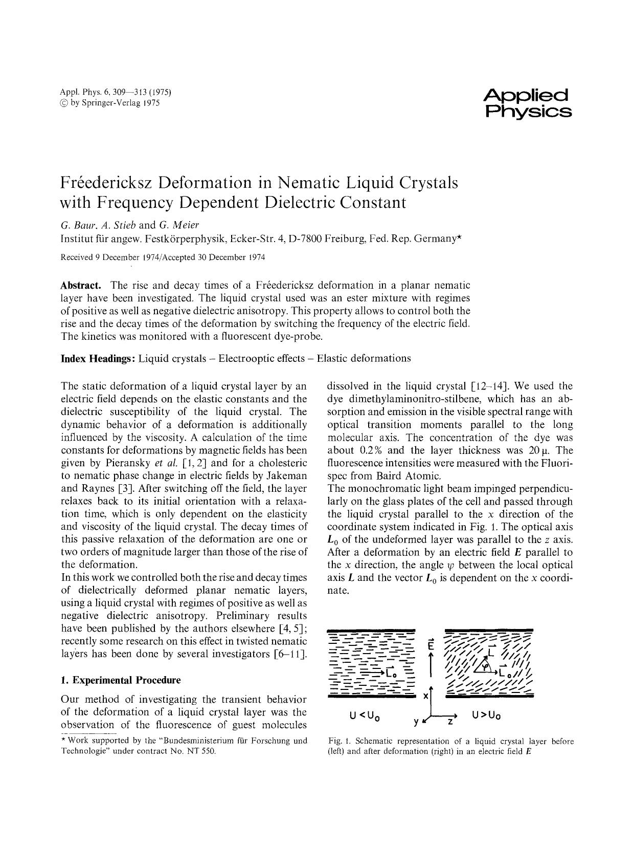 Fréedericksz deformation in nematic liquid crystals with frequency dependent dielectric constant by Unknown