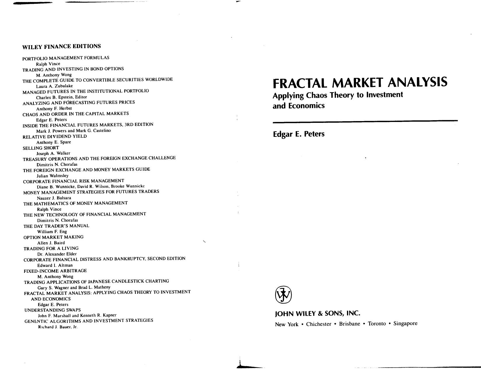 Fractal Market Analysis Applying Chaos Theory to Investment and Economics by NICOLE