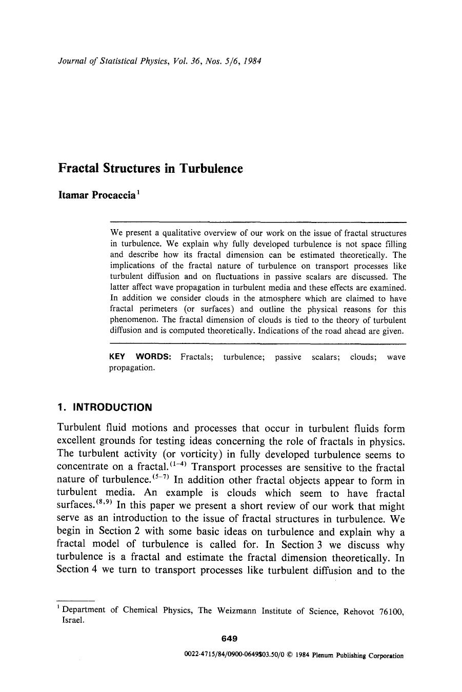 Fractal structures in turbulence by Unknown