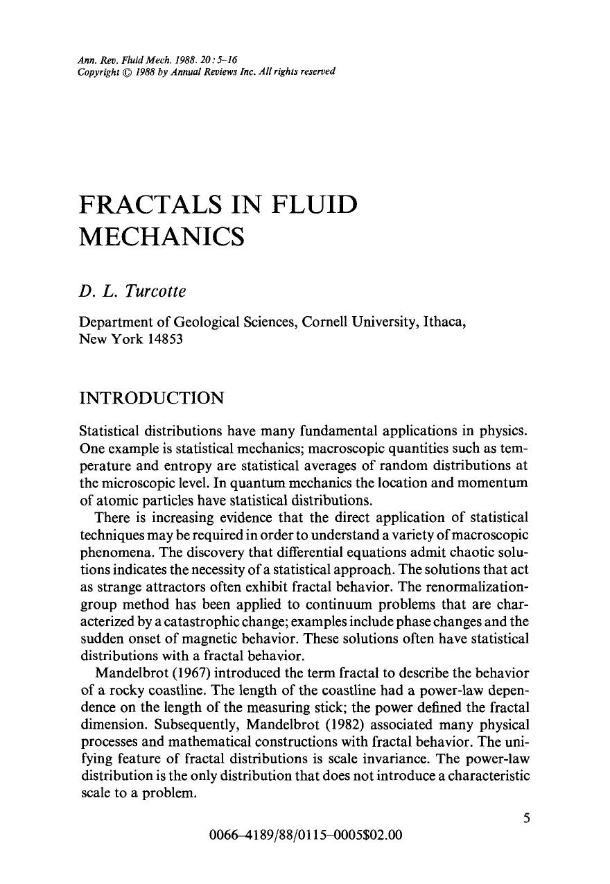 Fractals in Fluid Mechanics by D L Turcotte
