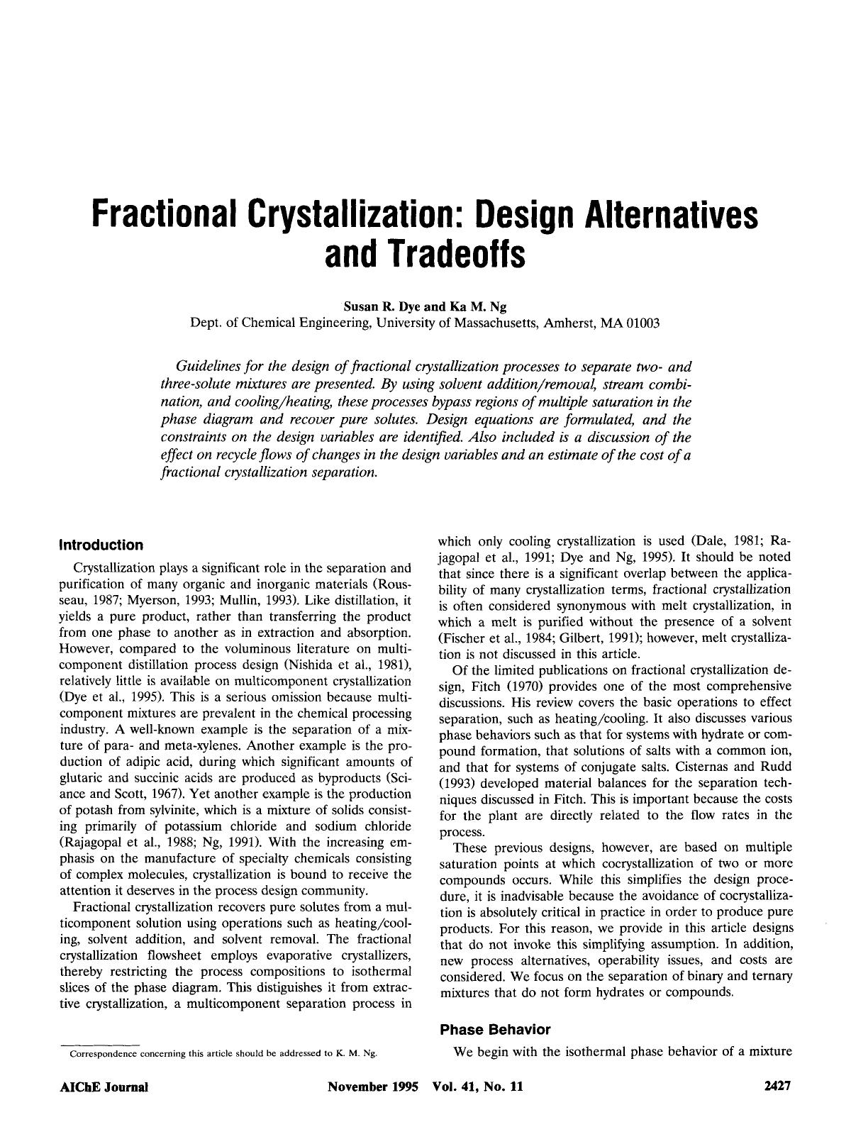 Fractional crystallization: Design alternatives and tradeoffs by Unknown
