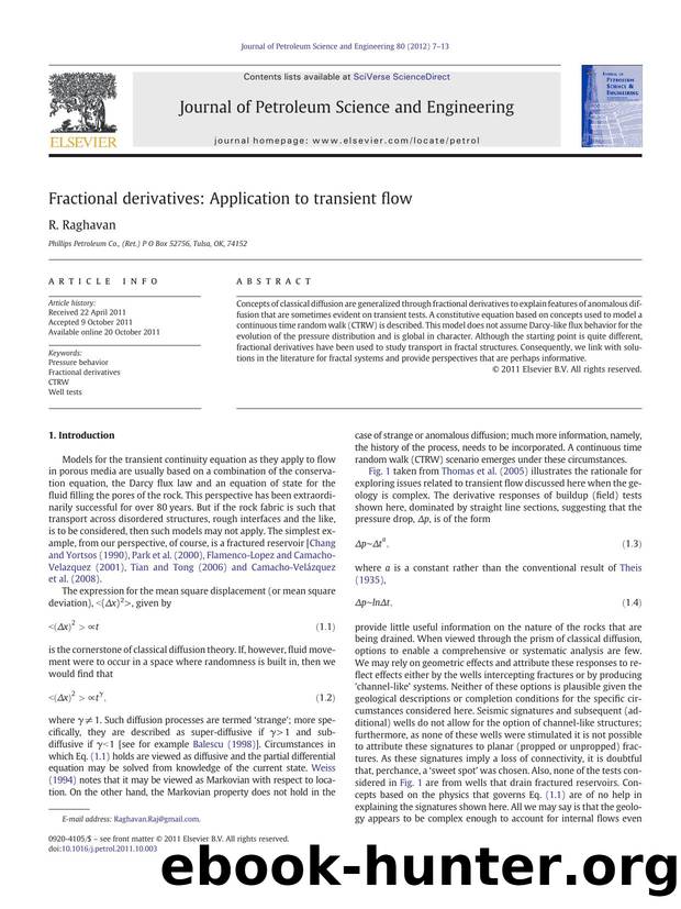 Fractional derivatives: Application to transient flow by R. Raghavan