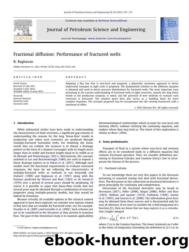 Fractional diffusion Performance of fractured wells by R. Raghavan