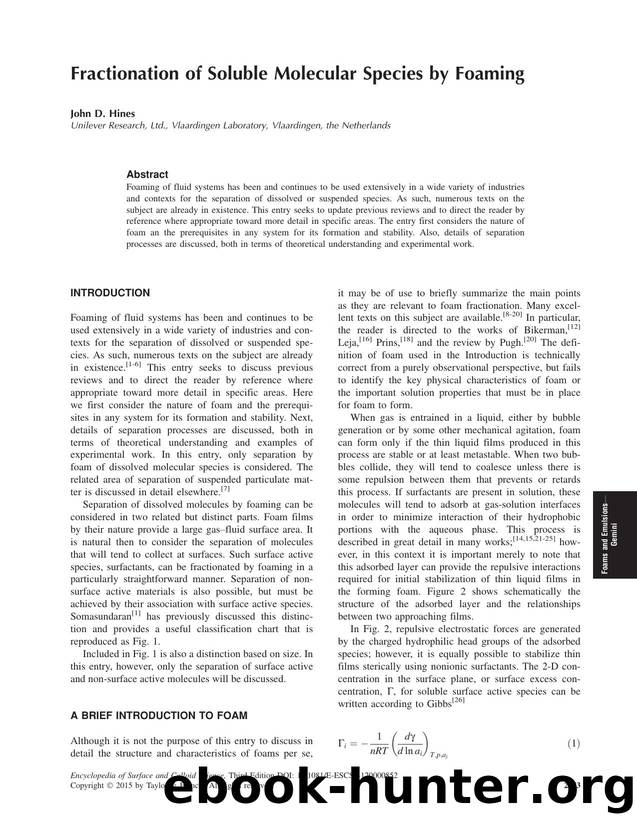 Fractionation of Soluble Molecular Species by Foaming by John D. Hines