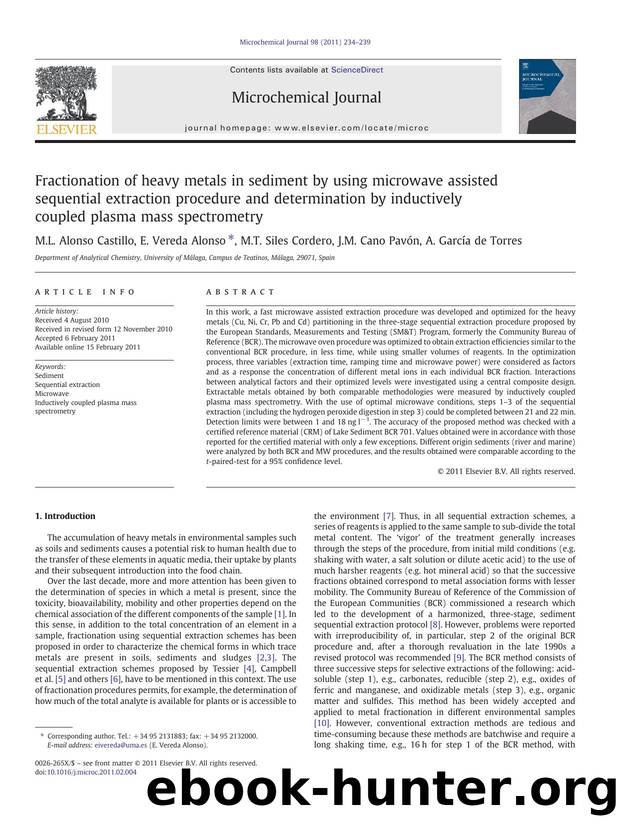 Fractionation of heavy metals in sediment by using microwave assisted sequential extraction procedure and determination by inductively coupled plasma mass spectrometry by unknow
