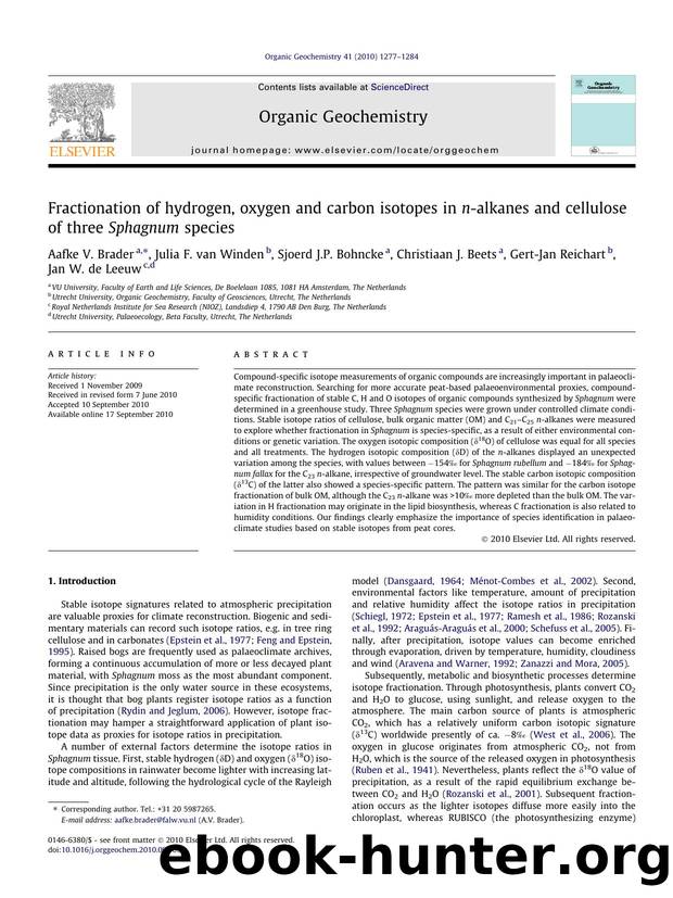 Fractionation of hydrogen, oxygen and carbon isotopes in n-alkanes and cellulose of three Sphagnum species by unknow