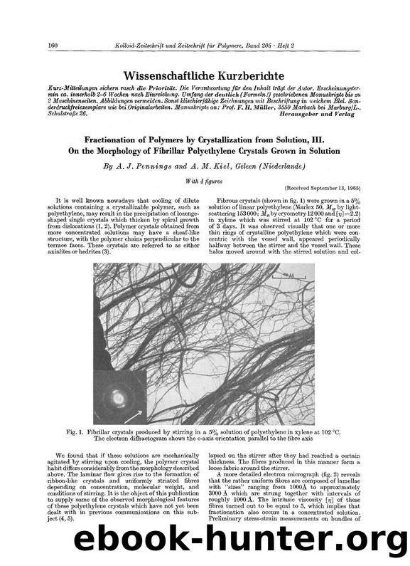 Fractionation of polymers by crystallization from solution, III. On the morphology of fibrillar polyethylene crystals grown in solution by Unknown