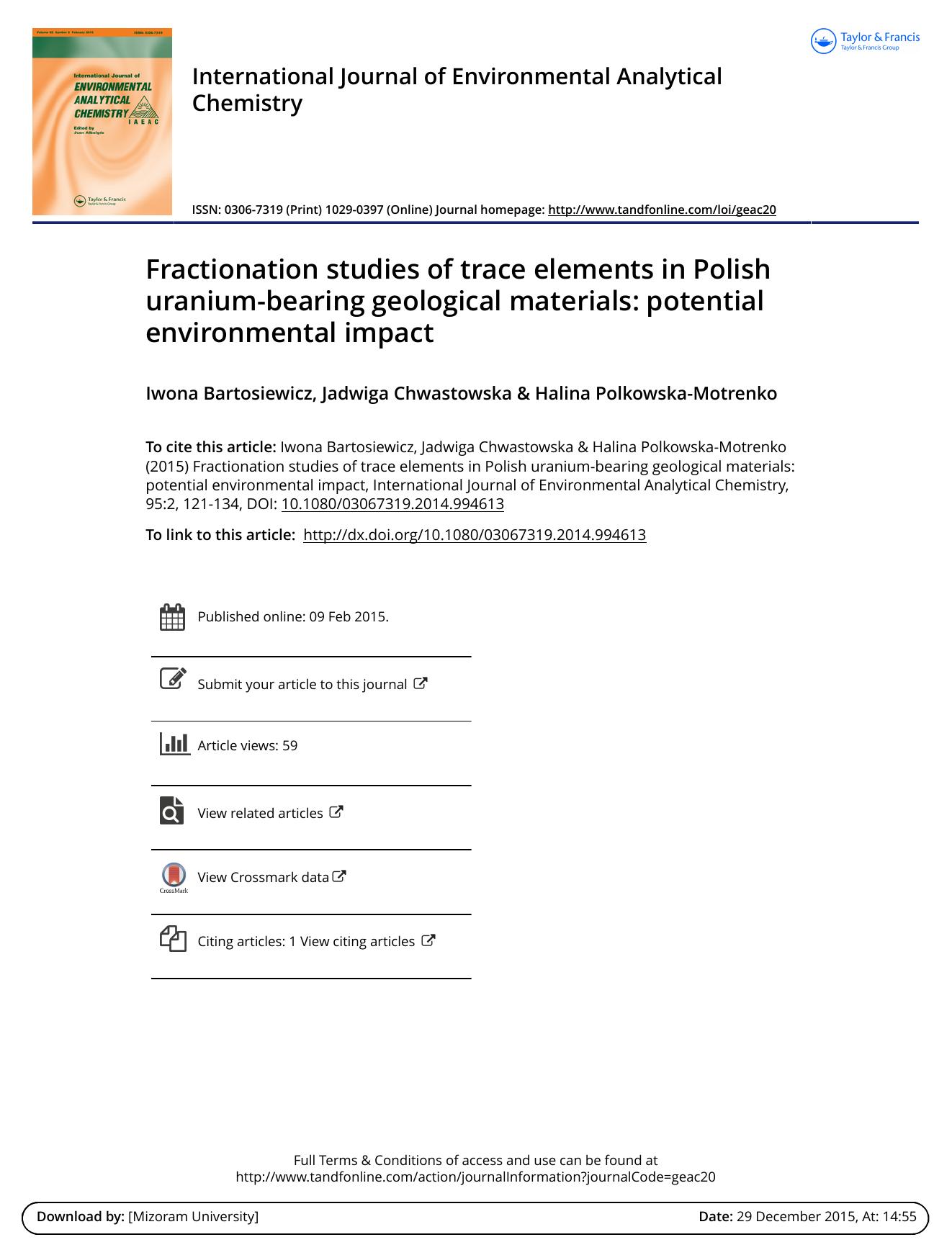 Fractionation studies of trace elements in Polish uranium-bearing geological materials: potential environmental impact by Iwona Bartosiewicz