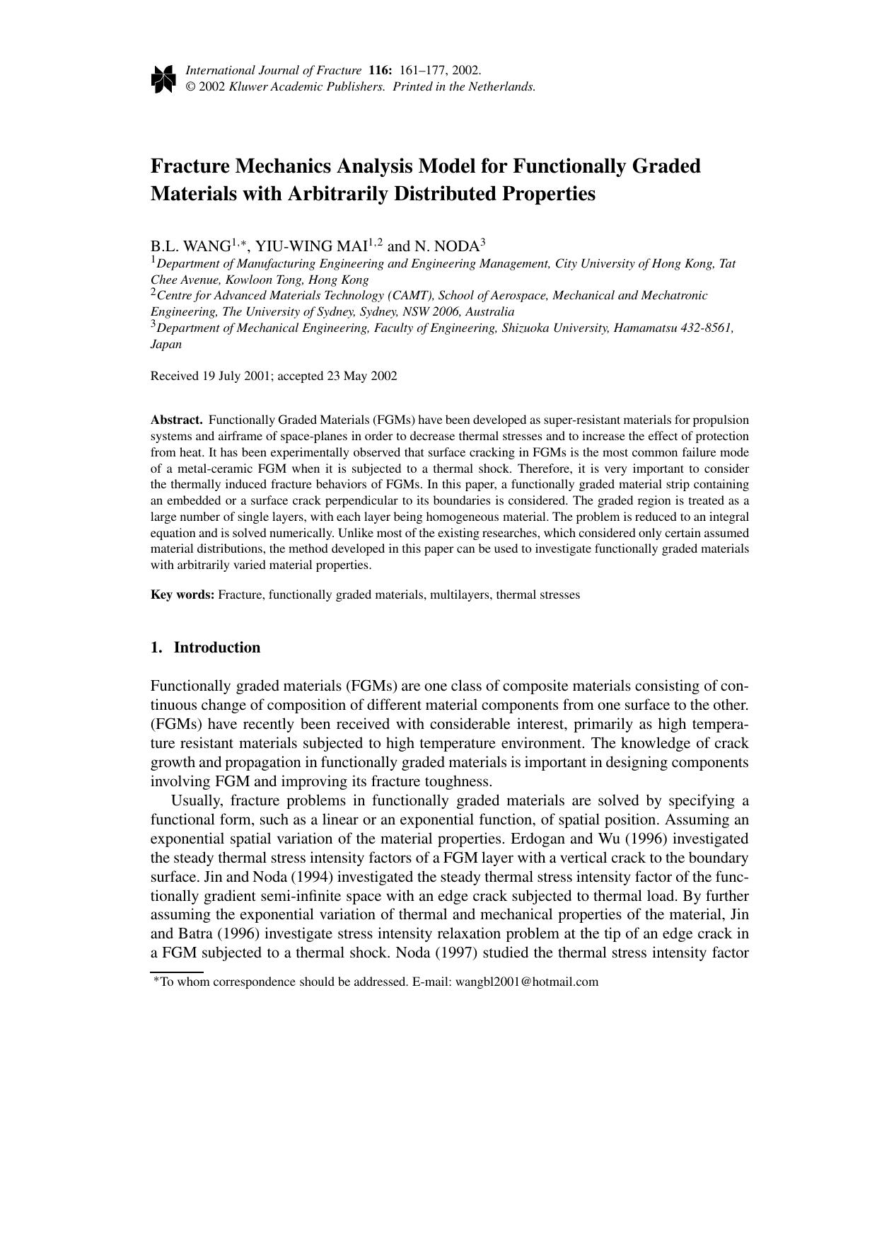 Fracture Mechanics Analysis Model for Functionally Graded Materials with Arbitrarily Distributed Properties by Unknown
