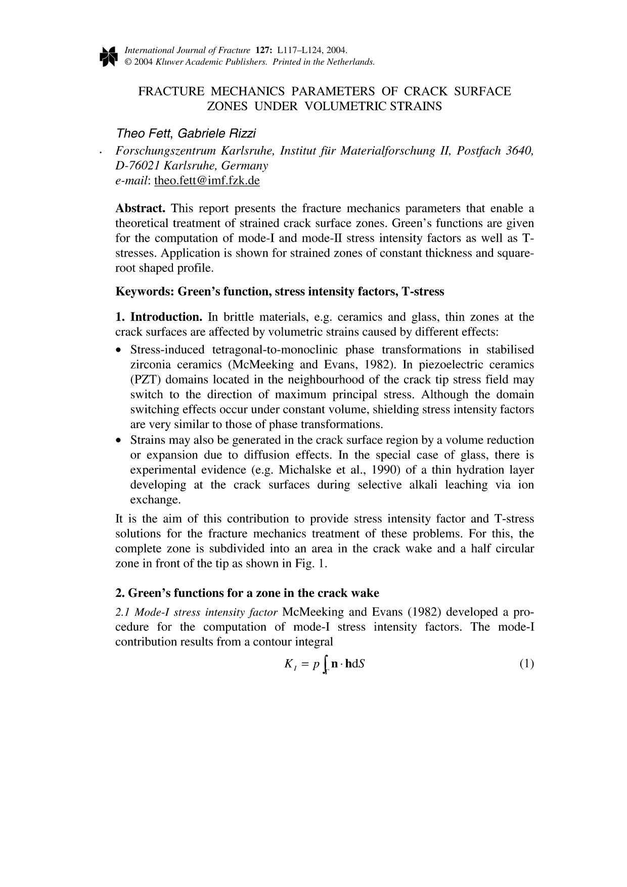 Fracture Mechanics Parameters of Crack Surface Zones Under Volumetric Strains by Unknown