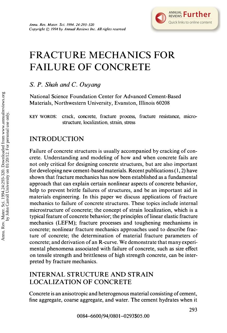 Fracture Mechanics for Failure of Concrete by S P Shah & C Ouyang