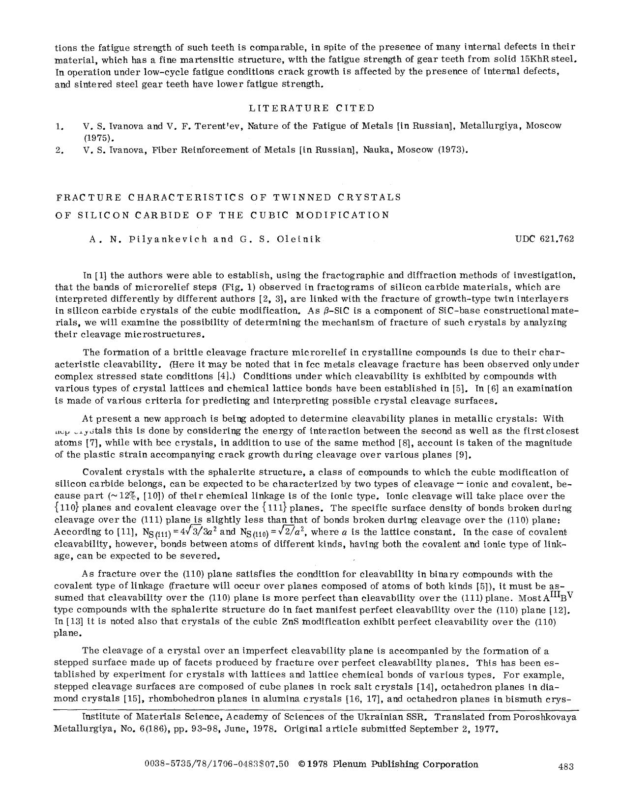 Fracture characteristics of twinned crystals of silicon carbide of the cubic modification by Unknown