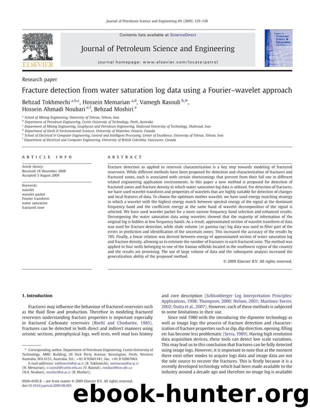 Fracture detection from water saturation log data using a Fourierâwavelet approach by Behzad Tokhmechi; Hossein Memarian; Vamegh Rasouli; Hossein Ahmadi Noubari; Behzad Moshiri