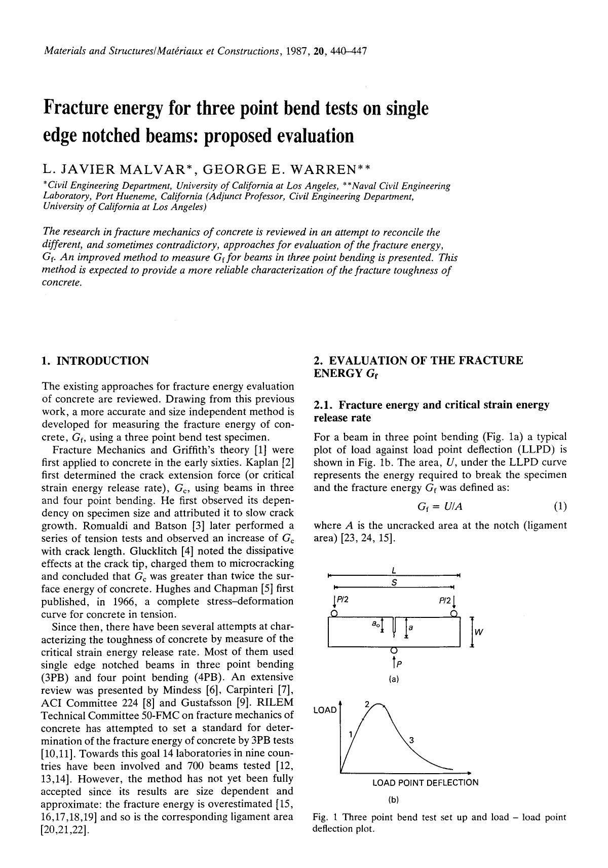 Fracture energy for three point bend tests on single edge notched beams: Proposed evaluation by Unknown