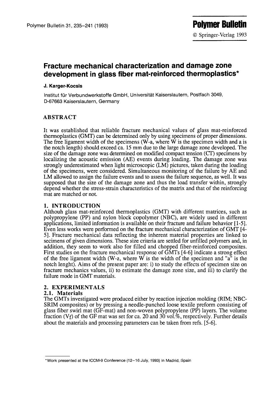 Fracture mechanical characterization and damage zone development in glass fiber mat-reinforced thermoplastics by Unknown