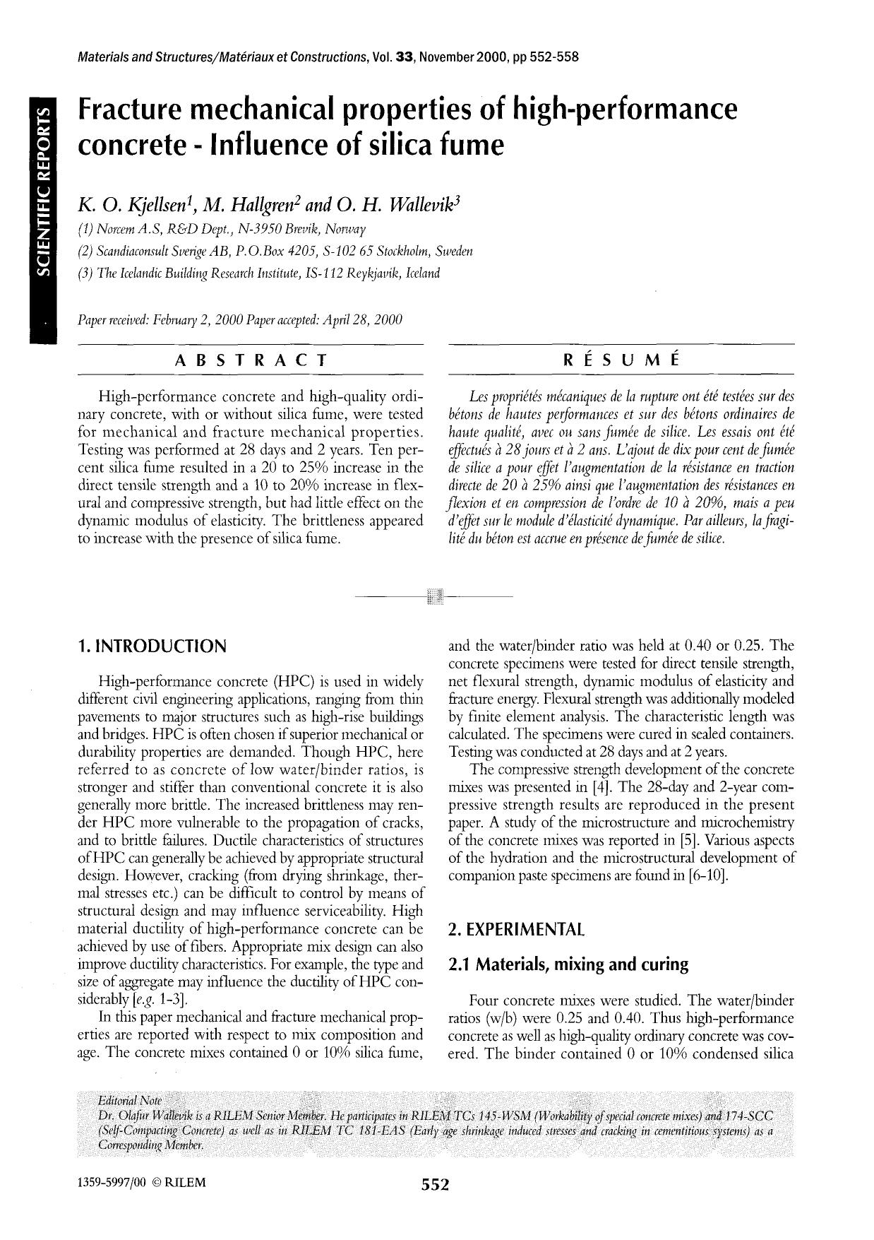Fracture mechanical properties of high-performance concrete&#x2014;Influence of silica fume by Unknown