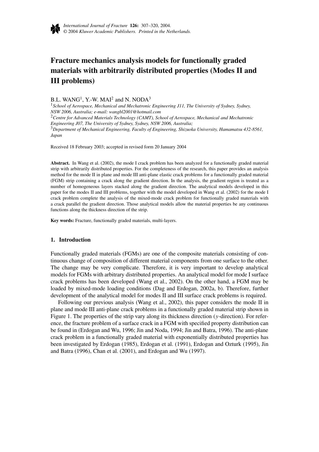 Fracture mechanics analysis models for functionally graded materials with arbitrarily distributed properties (Modes II and III problems) by Unknown