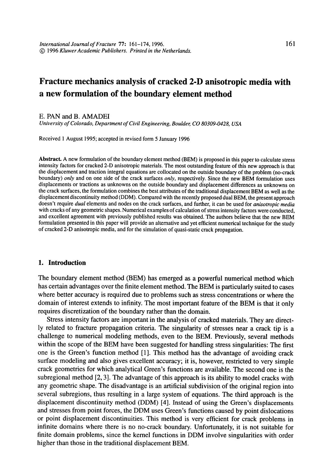 Fracture mechanics analysis of cracked 2-D anisotropic media with a new formulation of the boundary element method by Unknown
