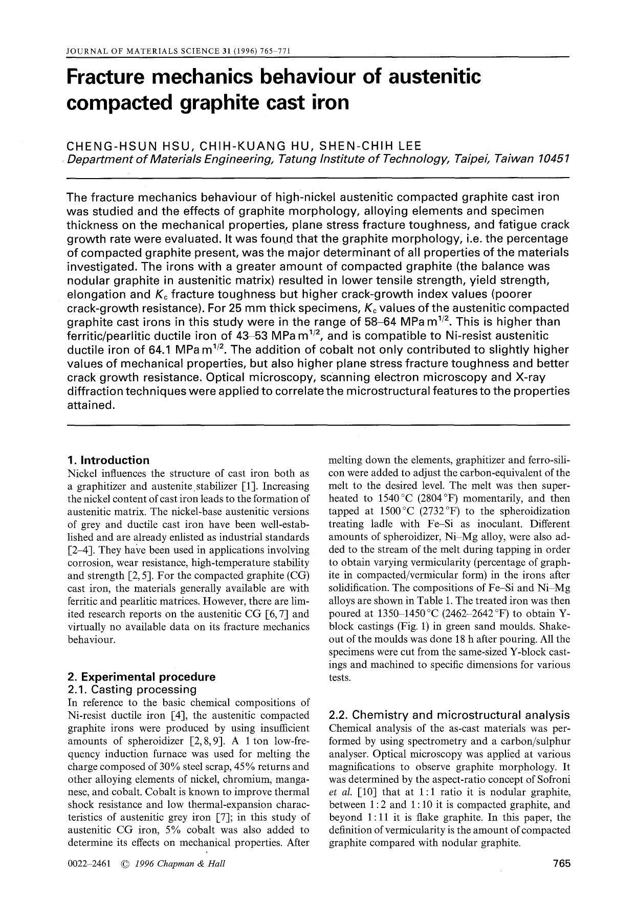 Fracture mechanics behaviour of austenitic compacted graphite cast iron by Unknown