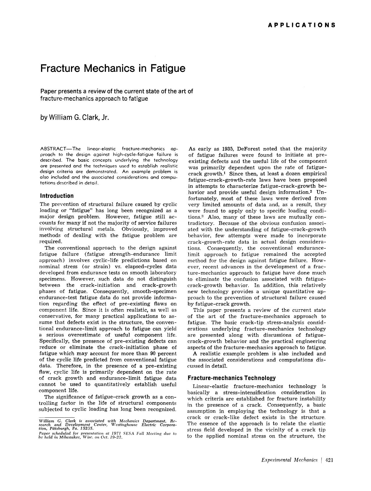 Fracture mechanics in fatigue by Unknown