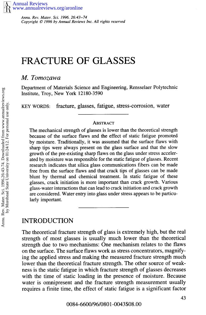 Fracture of Glasses by M Tomozawa