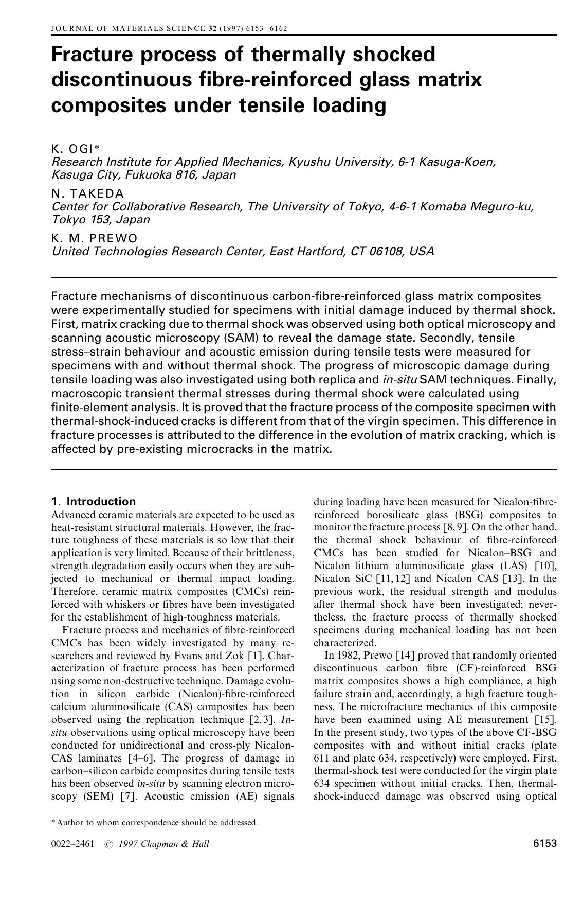 Fracture process of thermally shocked discontinuous fibre-reinforced glass matrix composites under tensile loading by Unknown