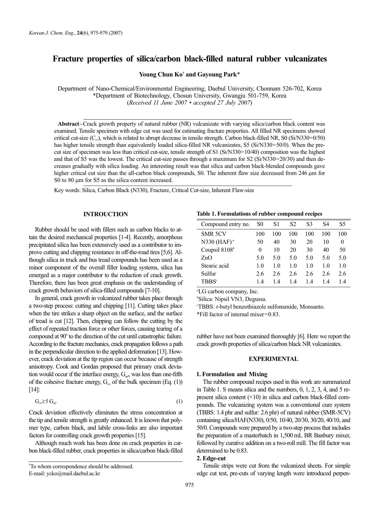 Fracture properties of silicacarbon black-filled natural rubber vulcanizates by Unknown